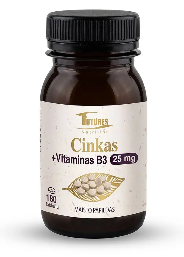 Cinkas + Vitaminas B3 (niacinas) 25 mg, 180 tablečių