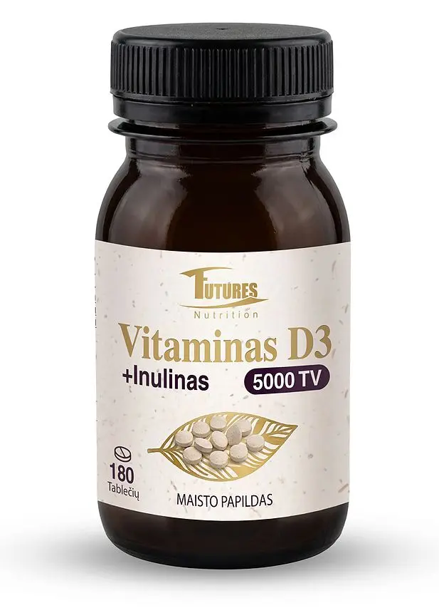 Vitaminas D3 (5000 TV) + Inulinas, 180 tablečių