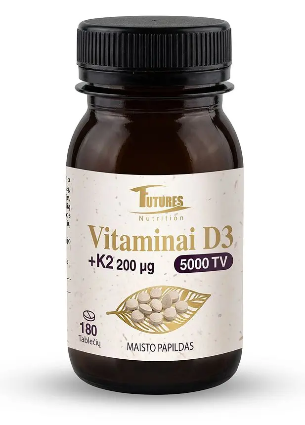 Vitaminai D3 + K2 (5000 TV), 180 tablečių